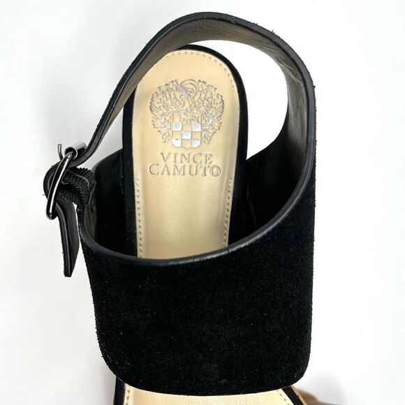 Vince Camuto Richelle Black Cow Split Suede Demi Wedge Sandal Size 10 - Picture 7 of 11